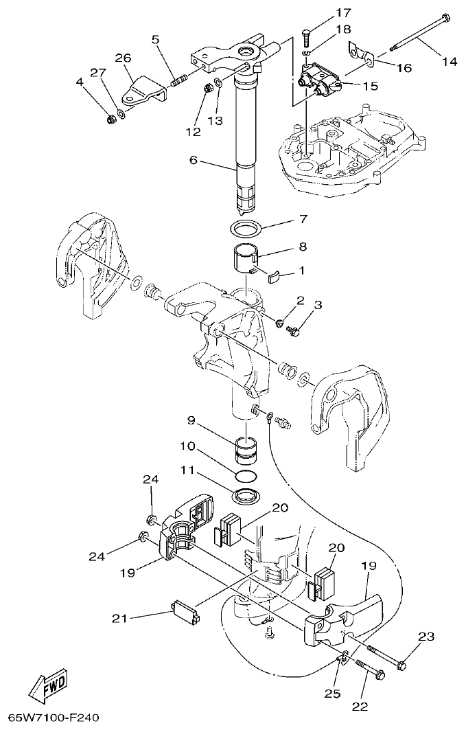 Yamaha F20A, F25A BRACKET 3 parts diagram